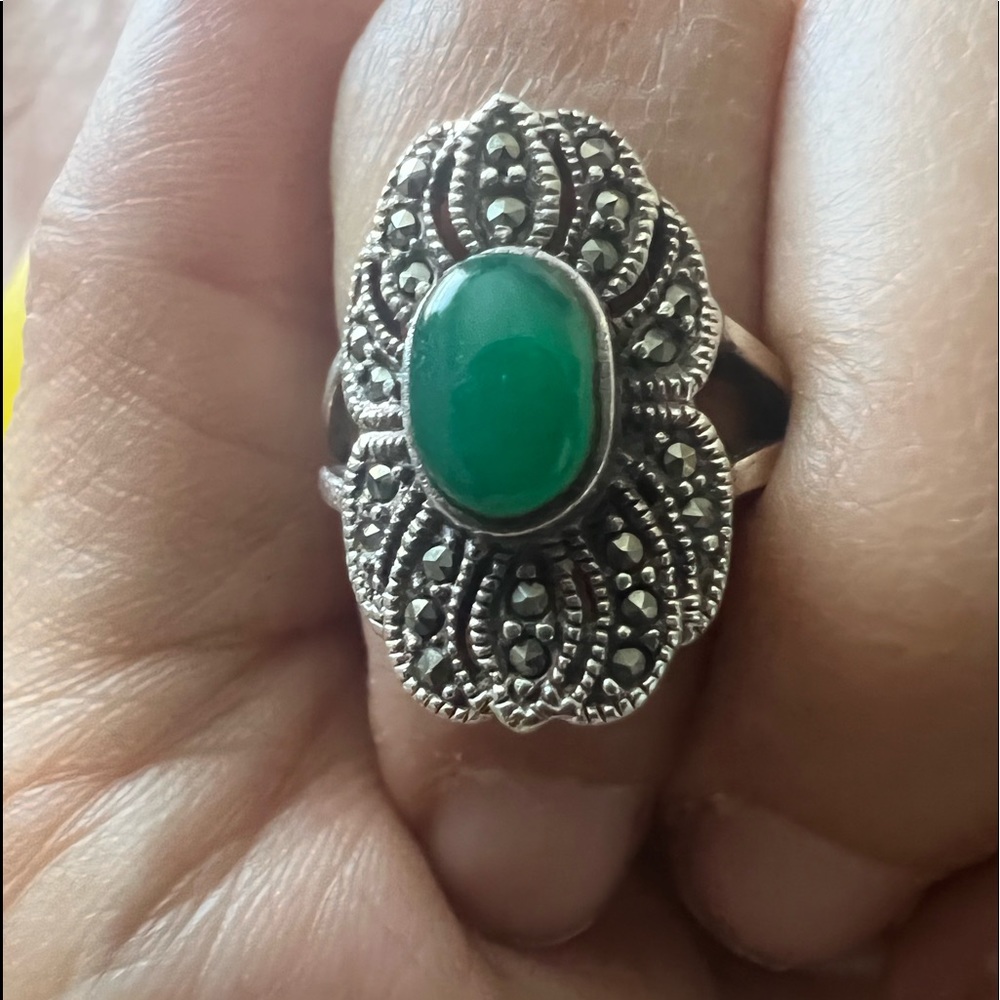 925 sterling silver Malachite sz6